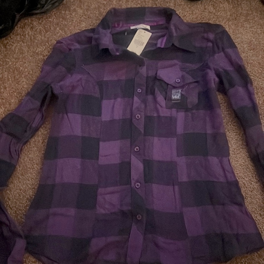 Anchor Blue Purple/Black Checkered button up top